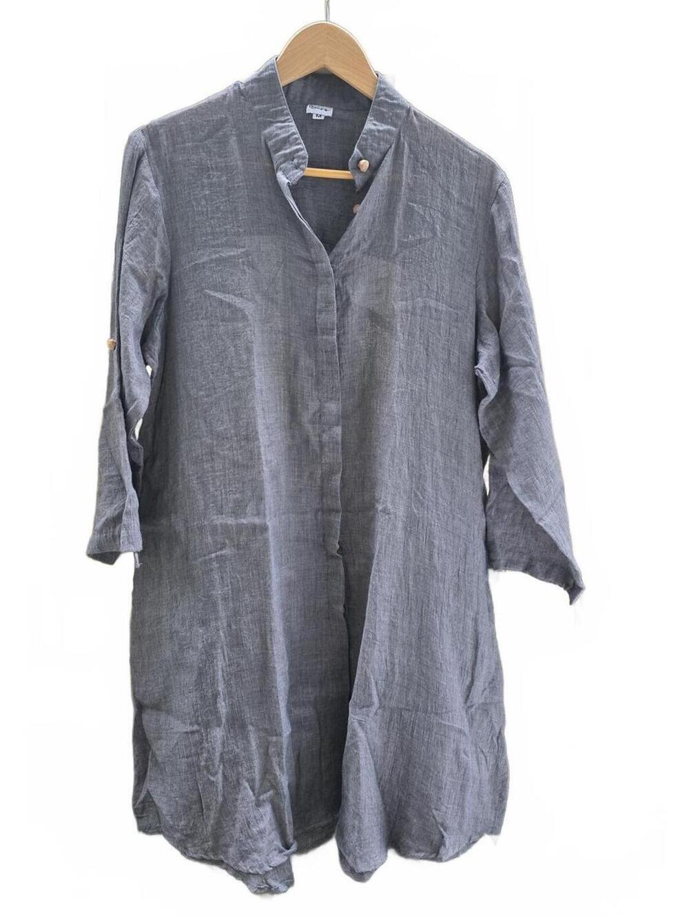 Cosmo’s Women's Summer Sheer Grey Cotton Button Up Long Shirt. Med